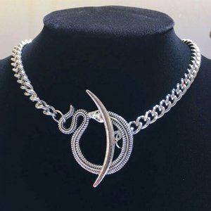 Snake Skeleton Silver Choker- Thick Chain
